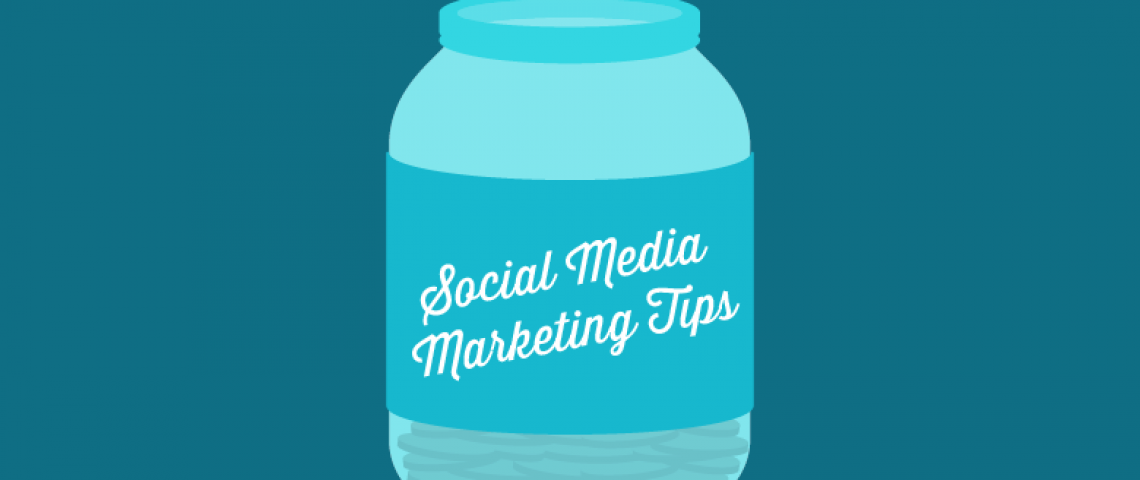 a blue jar with the words social media marketing tips on it